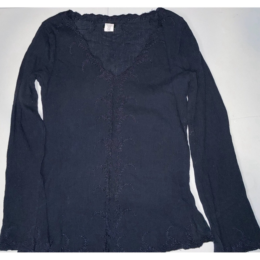 J.Crew Navy Blue Embroidered V-Neck Cotton vintage Tunic Top Size S